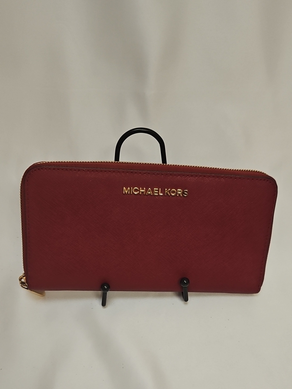 Michael Kors Burgundy Zip Wallet with Gold Logo